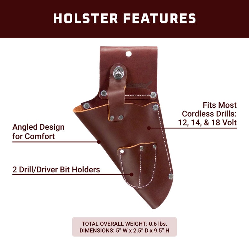 Occidental Leather Drill Holster - Left Hand - Fits Most Cordless Drills - 2 Bit Holders - Ergonomic Design - Made in USA - Image 3